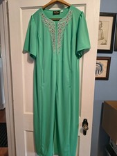 Bob mackie wearable art aqua green purple embroidered short sleeve maxi dress
