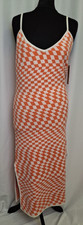 JUST FAB Orange Knit Midi Dress Strappy Geometric Slip Large UK12-14 summer