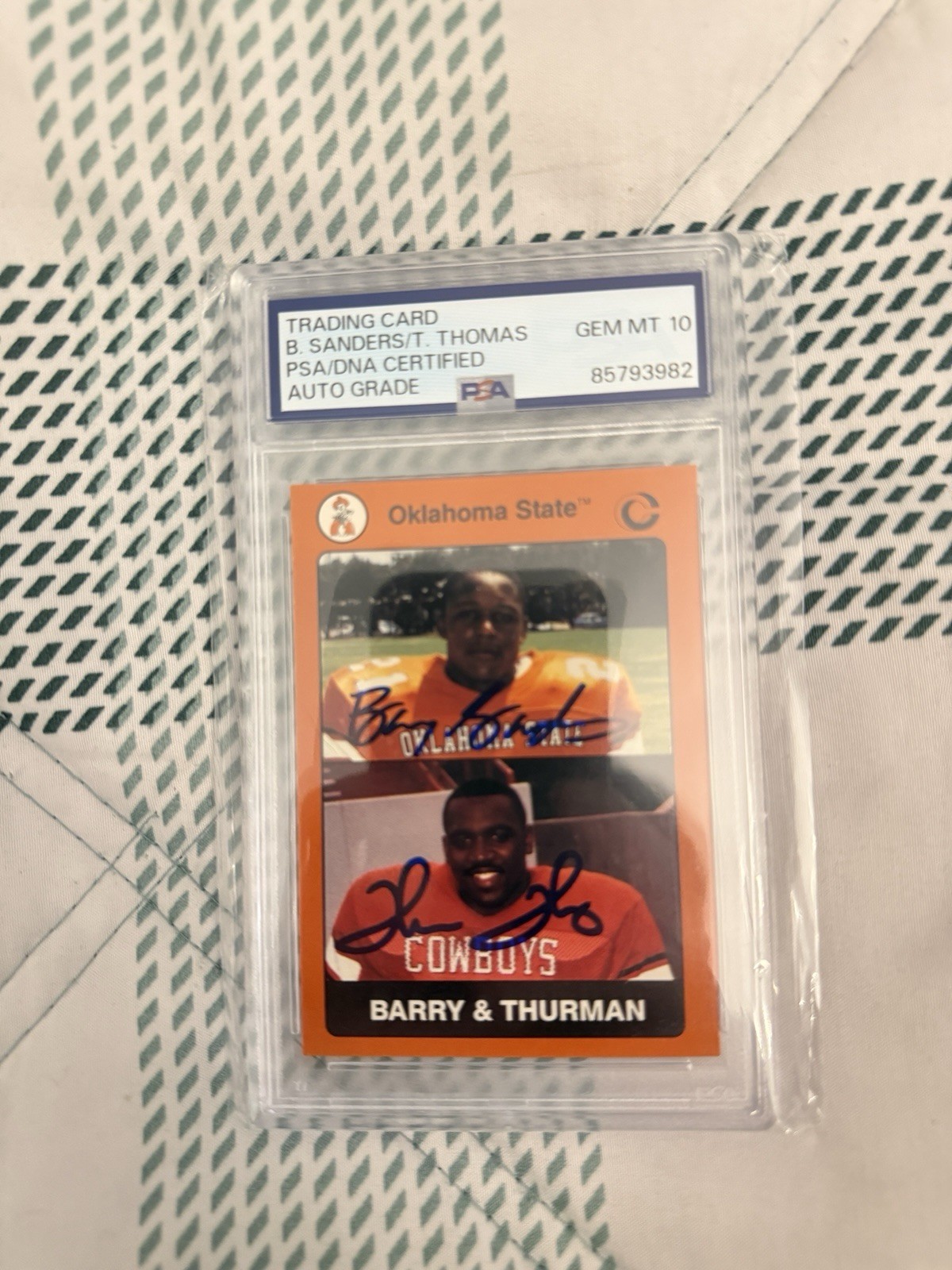 Barry Sanders Thurman Thomas Autographed Oklahoma State PSA GEM MINT 10 Auto