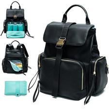 Stylish Leather Diaper Bag Backpack with 14 Pockets Insulated Compartments