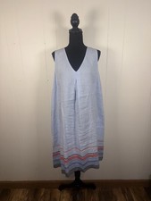 J. Jill Love Linen Blue Sleeveless Tank Dress Size L Midi Pockets Shift Sheath