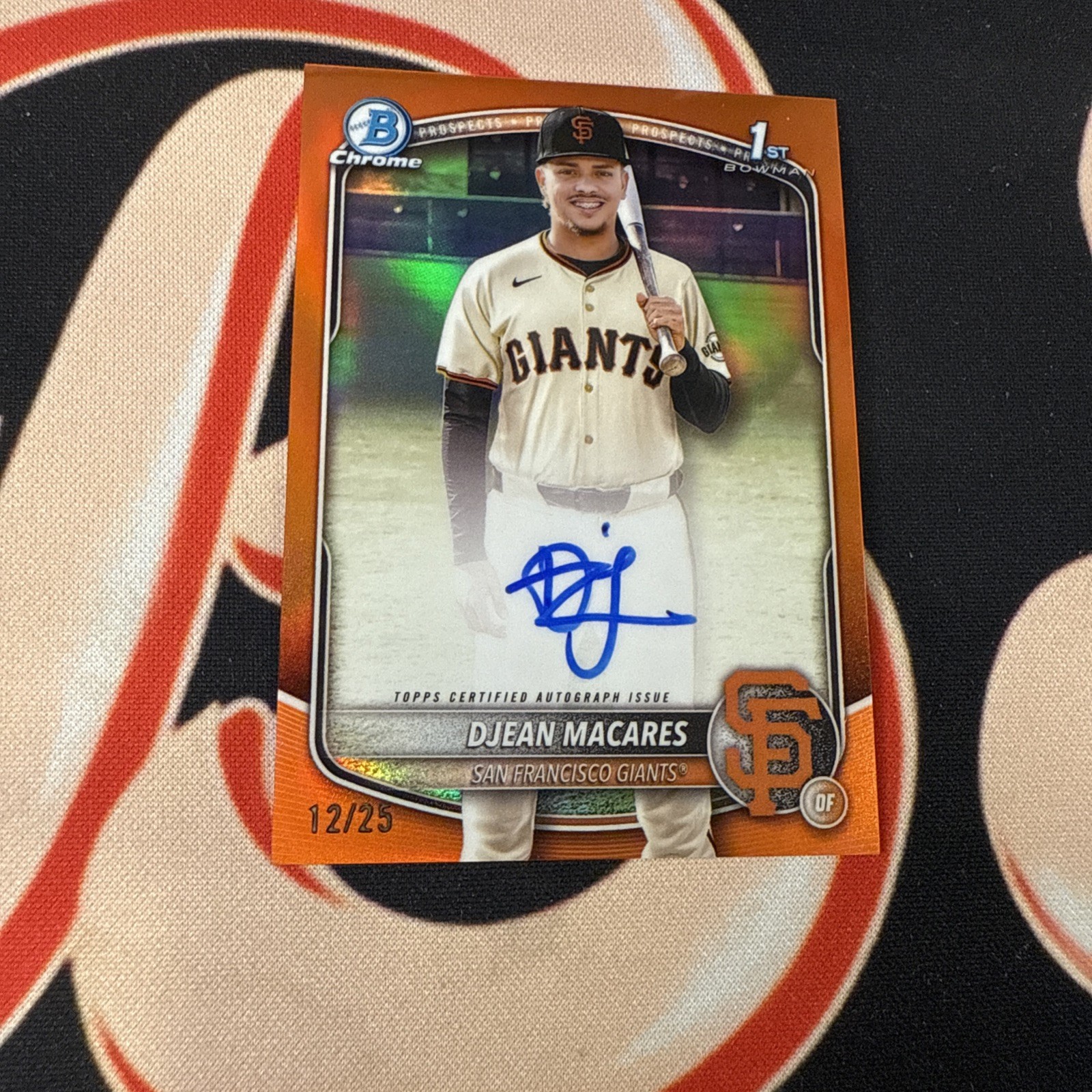 DJEAN MACARES 2025 Bowman Chrome  1ST  PROSPECT AUTO Refractor /25 Giants orange