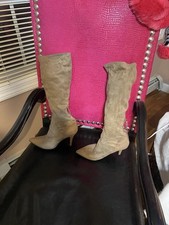 Nine West Taupe Suede Knee High Pointed Toe Stiletto Boots Ruched Zipper