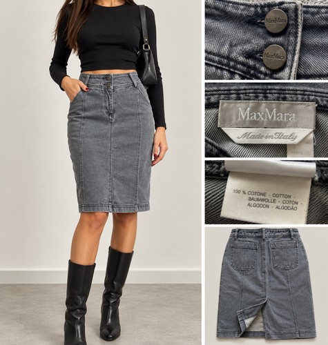 Max Mara, Gonna Vintage MaxMara Taglia 42 Denim Grigia Made in Italy 100% Cotone