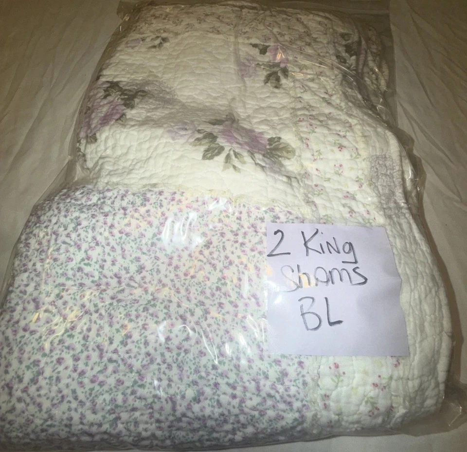 Vintage Country Floral Decorative Quilt King Size Pillow Shams Set Of 2 -Purple - Image 4 of 4