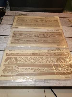 Lot of 3 Vintage Craftaid Leather Carving Templates Belt Cat, Horse, Dog