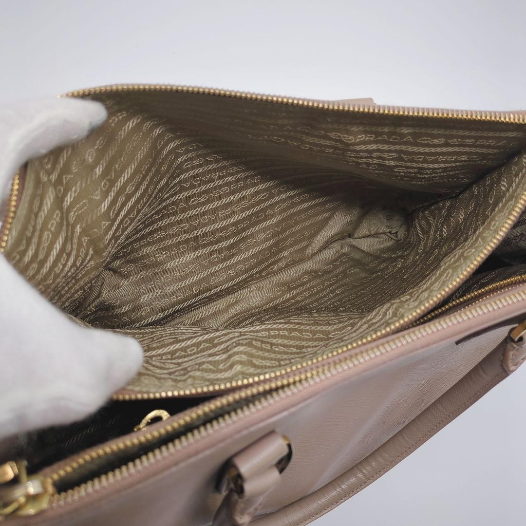 PRADA Galleria Logo 2Way Hand Bag Tote Saffiano Leather Pink Beige w/ Crochet thumbnail 15