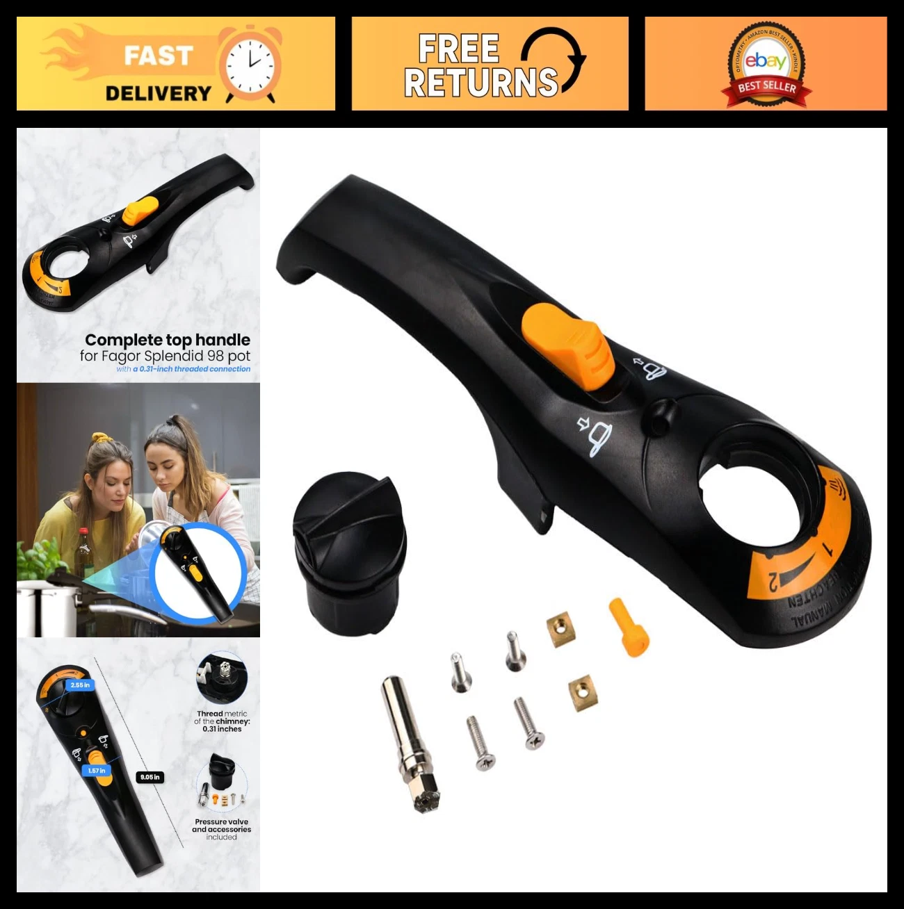 Replacement Handle Kit for Fagor Splendid 98 Pressure Cooker | Valve, Screws & L