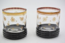 Vtg 3 MCM Rocks Sakura Sango Whiskey Glasses Gold Snowflakes Rim Atomic Bottom