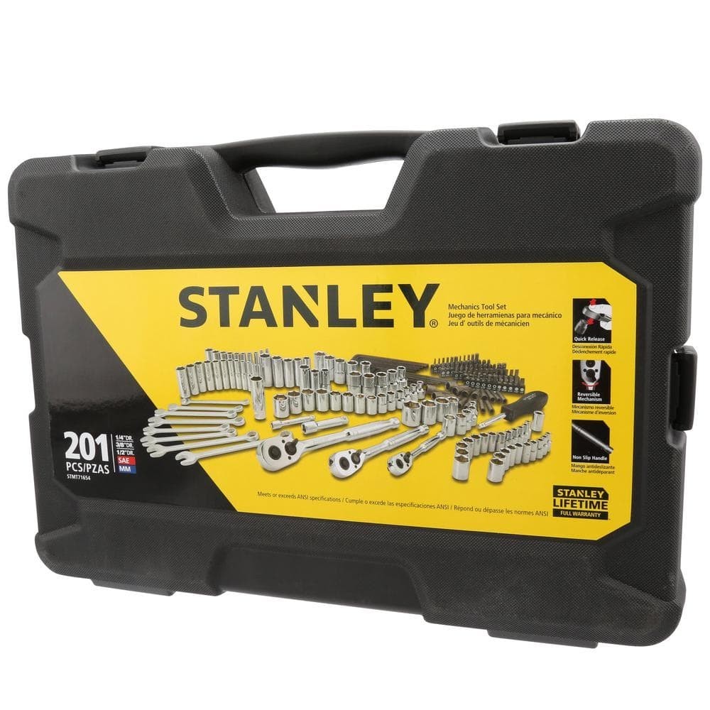 Stanley 201-PC Mechanics Tool Set Sockets Wrenches Screwdriver Durable Case NEW