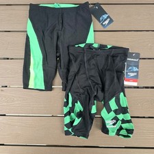 Speedo Endurance Youth Boy's Green Black Geometric Swim Jammer Bundle Sz 22 New