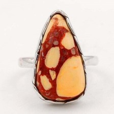 Natural Brecciated Mookaite 925 Solid Sterling Silver Ring Sz 8.5
