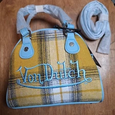 Von Dutch Core Collection Bowling Ball Bag Purse Yellow And Light Blue  NWT