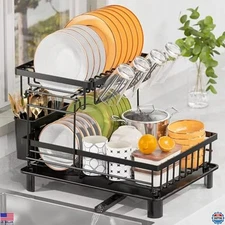 Large 2-Tier Stainless Steel Dish Drying Rack with Drainboard & Cup Holder,