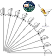 10 palillos de acero inoxidable para cócteles, de 4.3'', con forma de espada