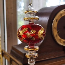 Vintage Hand Blown Glass Finial Christmas Ornament - Red Gold