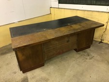 LARGE DESK PEDESTAL WORKBENCH HEAVY SOLID FACTORY WORKSHOP VINTAGE OLD BLUE LINE