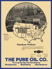 1921 Pure Oil of Columbus, OhiO Raffinerie/Carte Oilwell NEUF Signe : 15x20" USA Acier