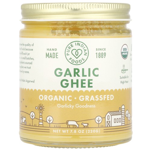 Pure Indian Foods Grass-Fed Organic Garlic Ghee 7 8 oz 220 g Organic,