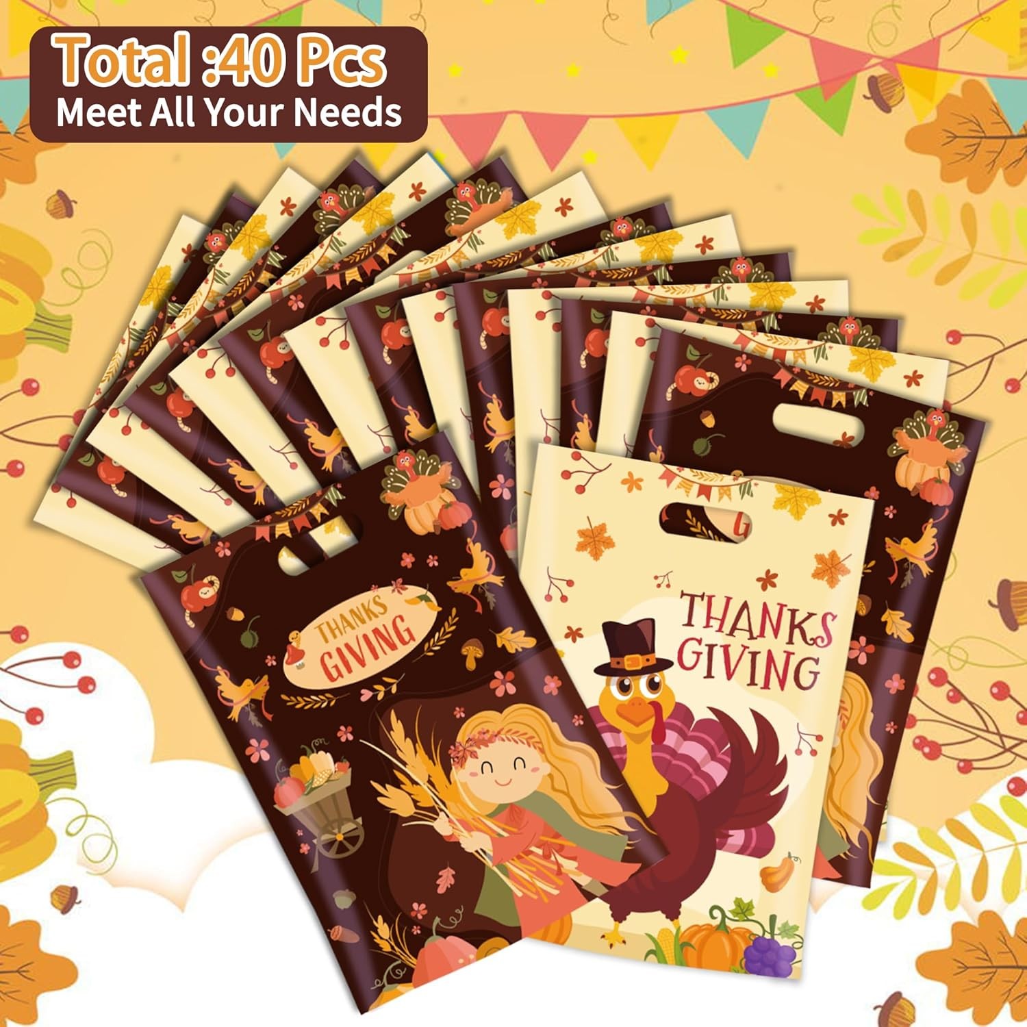 MOSHAKALA 40 Pcs Thanksgiving Treat Bags 1 Count (Pack of 40), 
