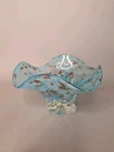 Vintage Murano Style Hand Blown White Crystal Art Glass Bowl Blue/Orange