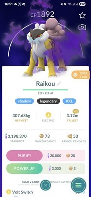 Shadow Raikou ( XXL ) Pokemon Tr@de Go