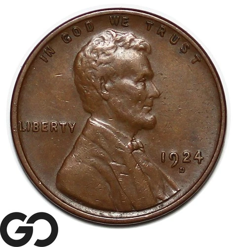 1924-D Lincoln Cent Wheat Penny, Choice AU Better Date Denver Issue