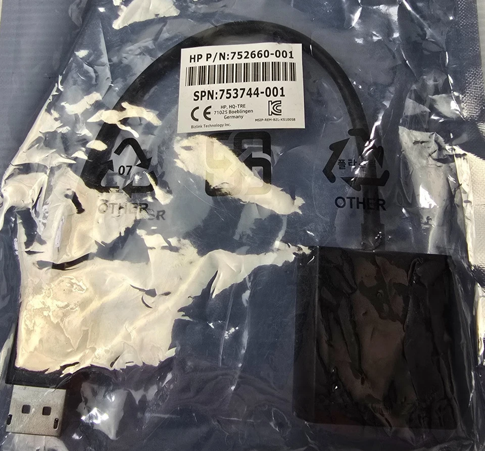 HP 752660-001 DisplayPort to DVI SL Adapter 753744-001 (NEW Genuine) - Image 2 of 4