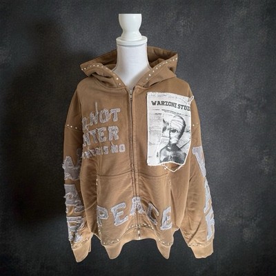 Hoodie Jacket Custom Made Tan Zipper  Front SZ Medium Unisex Pockets New In Bag
