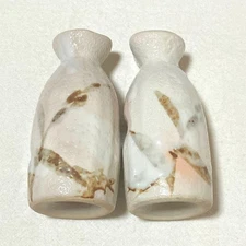 White Marble Pattern Set of 2 Sake Bottle Tokkuri Drinking Vessel 14 x 6 cm