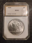 1924 P Peace Silver Dollar MS 63 PCI Certified US $1 Coin