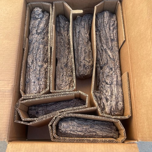 Juego de troncos de gas ventilados premium de 6 piezas de madera cerámica de 18" y 20" roble rústico - Imagen 2 de 6