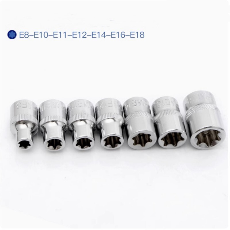 3/8-Inch Drive Cr-V Steel External Torx Shallow Socket Set E8 to E18 7Pcs