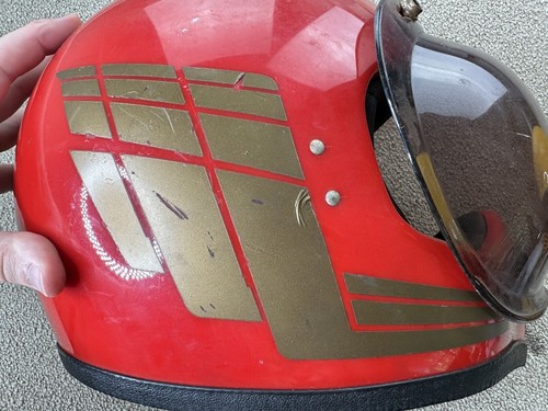 70s Grant Motorcycle Helmet Bubble Visor Red Gold Wings S/M Motocross USA VTG - Picture 2 of 14