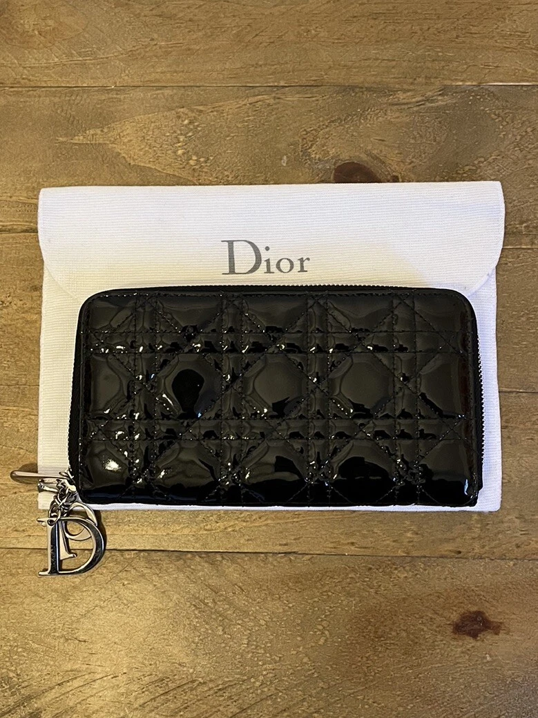 Dior Lady Dior Zip Around Cannage Long Wallet w/charm   VG Condition