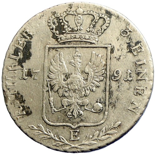 ビスケット・タルタル 1791 PRUSSIA King Friedrich Wilhelm II GERMANY Silver 1/3 Thaler