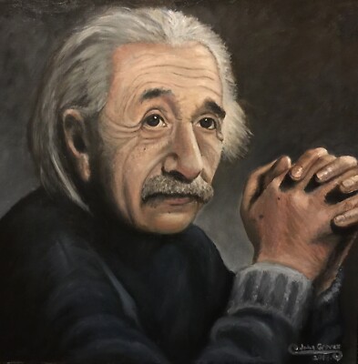 Original Oil Painting Of Physicist,  Albert Einstein 20x20