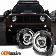 Fit Black 15 16 17 18 Jeep Renegade Projector Headlights w/DRL Led Light Bar