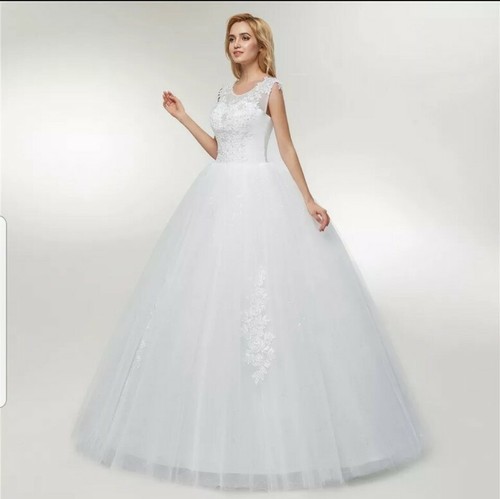 UK White/Ivory Floor Length Sleeveless A Line Wedding Dresses Size UK 6-18 - Picture 2 of 6