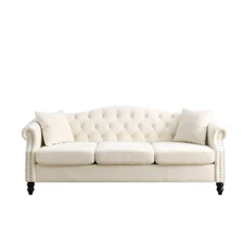 Chesterfield 3 Seater Velvet Sofa Button Tufted Couch with Nailhead Arms Pillows