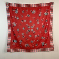 Vintage Mid Century MCM Cherry Print Scarf Red Aqua 31x31