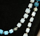 Vintage BLUE & WHITE SQUARE & FLORAL ART GLASS BEADS NECKLACE ST~Czech?~42" Long — photo 2