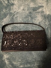 Bijoux Terner Vintage black Satin Sequined Beaded Evening Clutch Purse