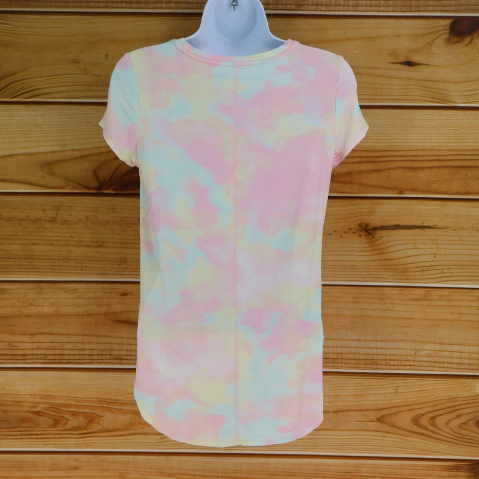 Antigua Camisa Azul Marino Tie-Dye Manga Gorra Niñas Talla L Pastel Alto-Bajo Lado Dividido Rayón Foto 2 de 4