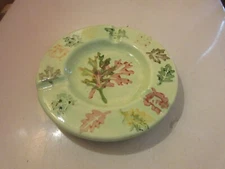 Vintage Ceramic Large 9" Round Ashtray Pottery Oak Leaves Design Nature