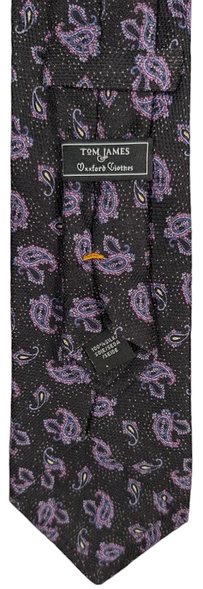OXXFORD Roupa Gravata de Seda Luxo Gravata Preta com Paisley Roxo/Lavanda Gota - Novo sem etiquetas - Imagem 3 de 4