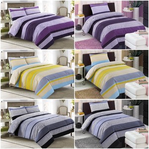 Purple Yellow Grey Stripe Bedding Printed Bed Sheets King Size