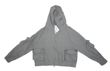 Kody Phillips Cargo Zip Utility Full Zip Hoodie Heavyweight Grey Cropped Mens L