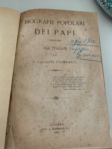 Book Popular Biographies Of The Popes By Piombanti Livorno Antique 1887 - Picture 3 of 10