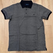 Cotton Traders Navy Blue Patterned Polo Collar Short Sleeve Top T Shirt Tee NEW 